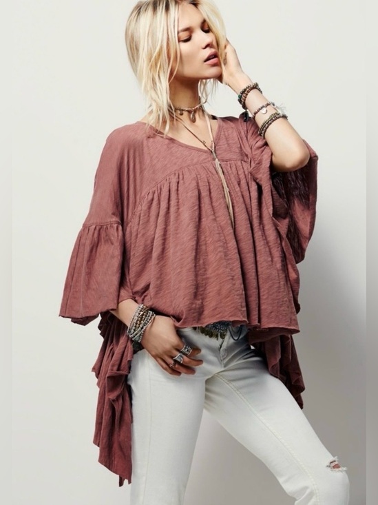 FP Beach Tops - FP Beach by Free People Easy Does It Ruffle Batwing Poncho Cropped Flowy Top